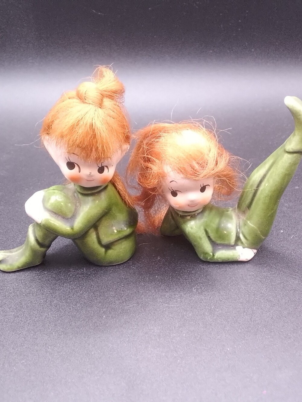 Vintage Set of 2 Red Headed Elves READ